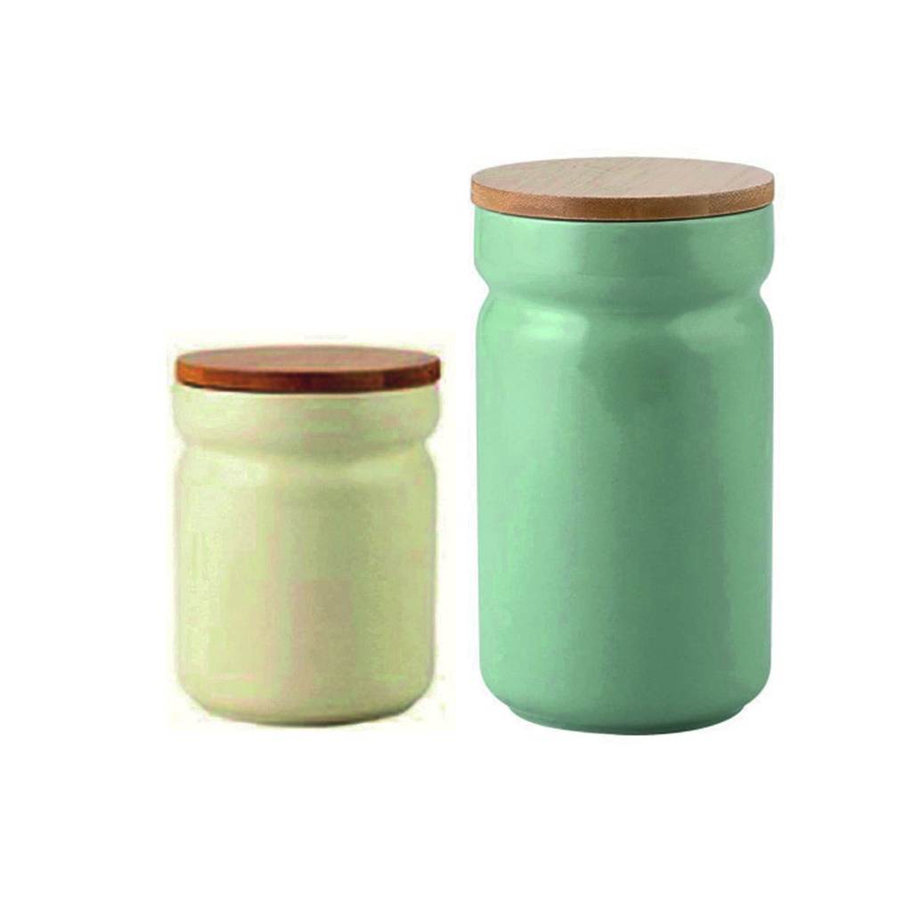 Contenedor de alimentos ceramica tapa bambú  Grande