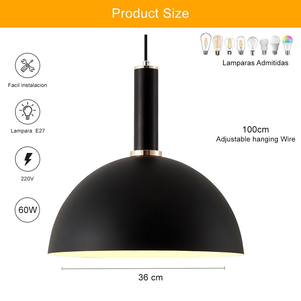 luminaria lampara colgante 35cm Negro