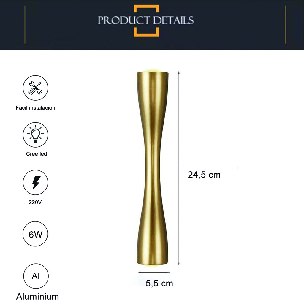 Luminaria Aplique de pared exterior interior 24,5cm Dorado