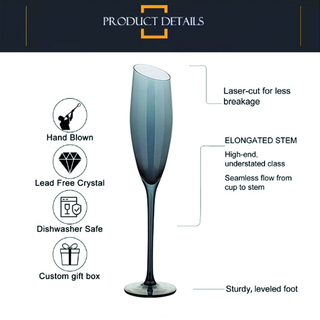 Copa de cristal champagne corte oblicuo 160ML Grey
