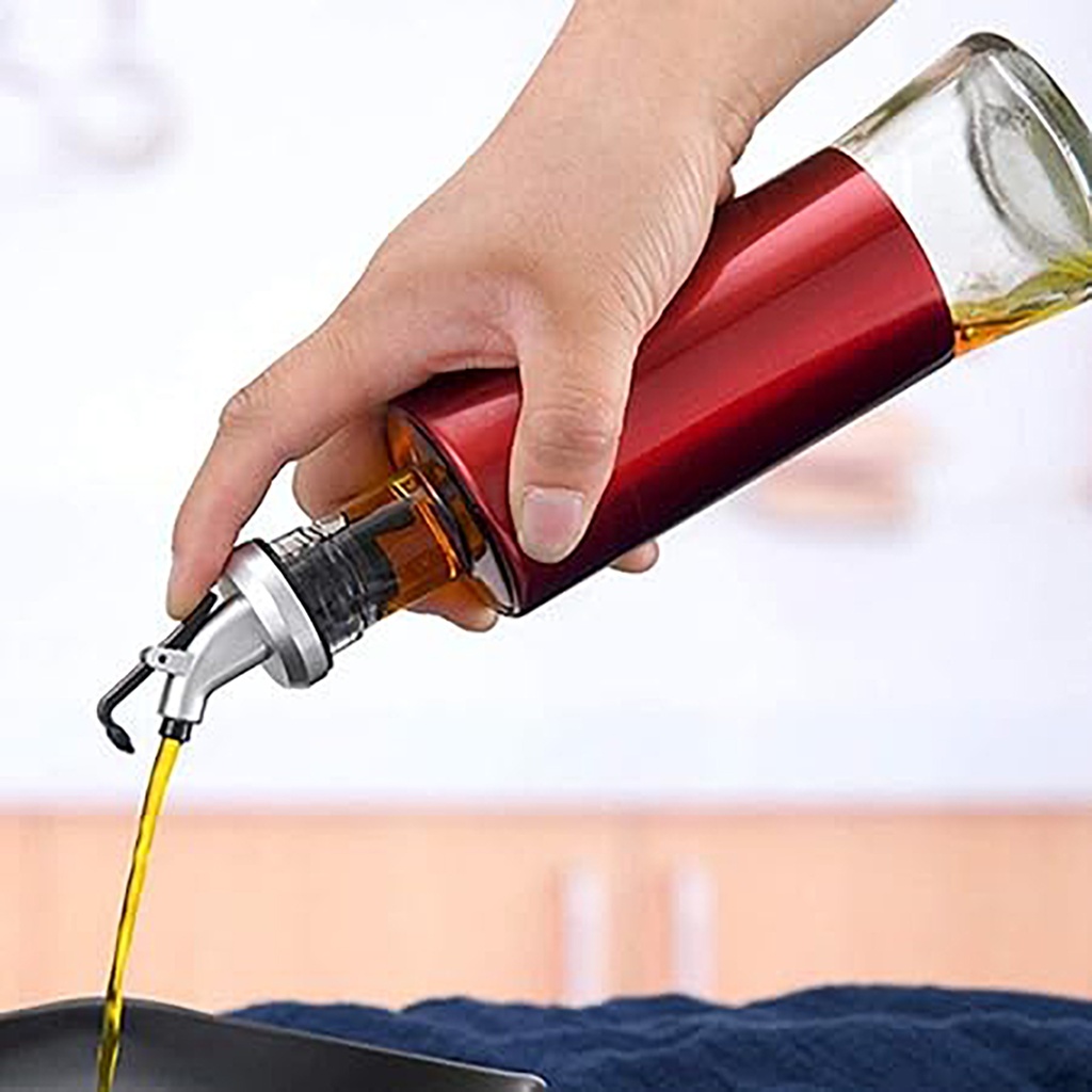 Aceitera vinagrera vidrio acero 250ML Rojo