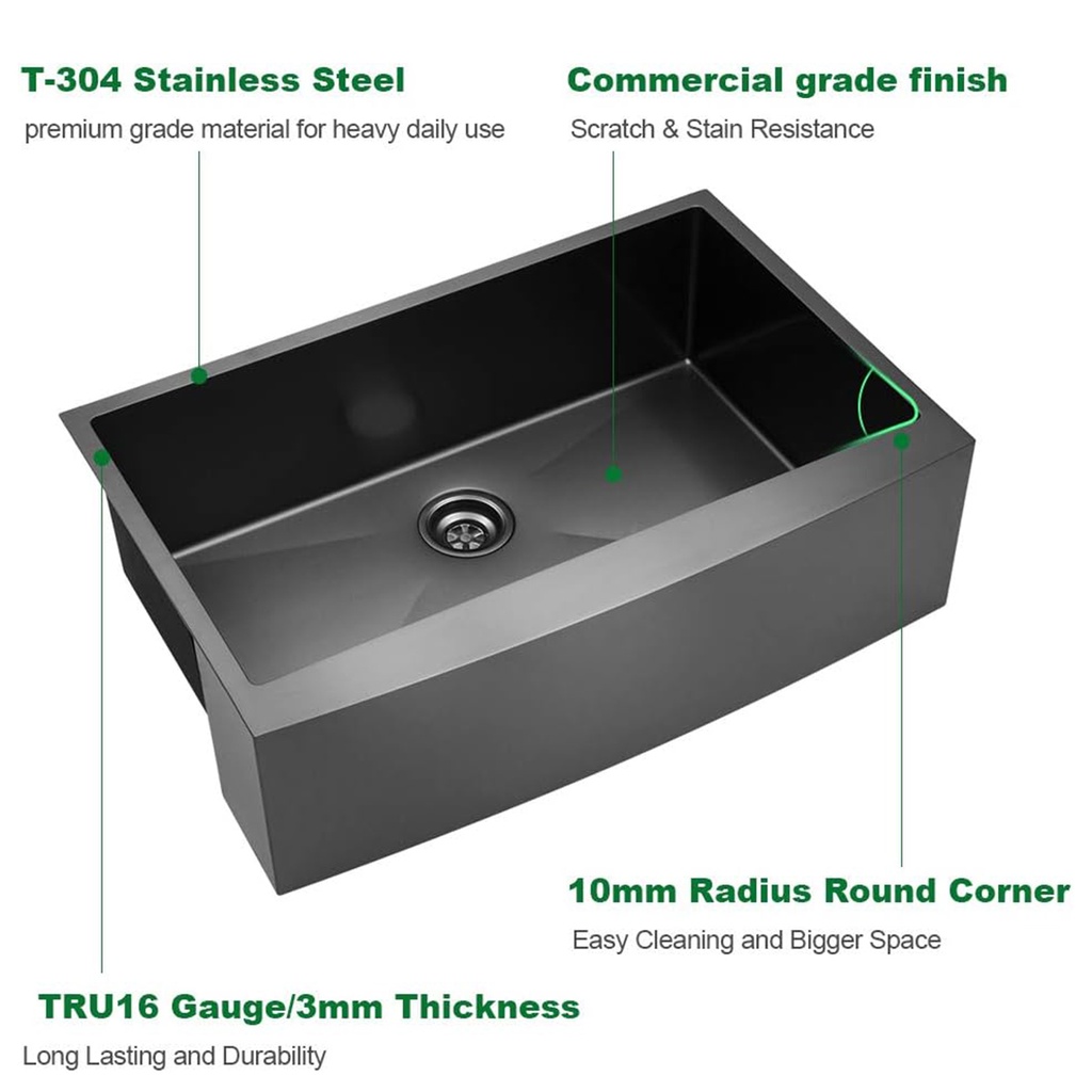 Bacha de cocina estilo campo Negro