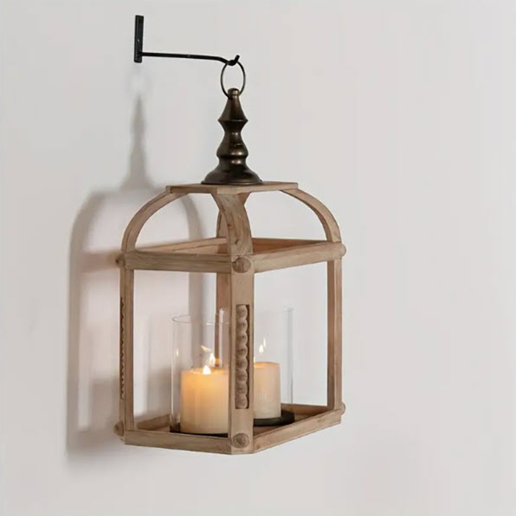 Fanal madera rustico con porta vela en vidrio