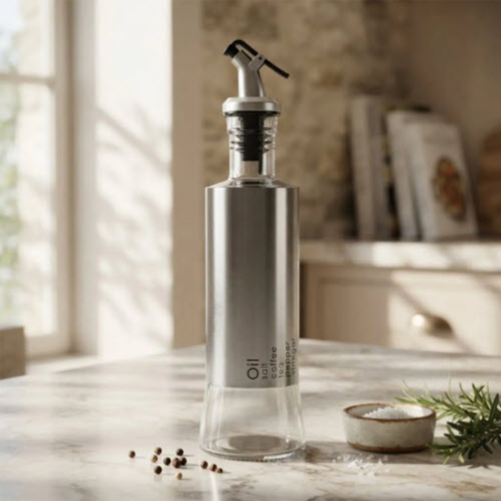 Botella aceitera vidrio 350ml Plateado