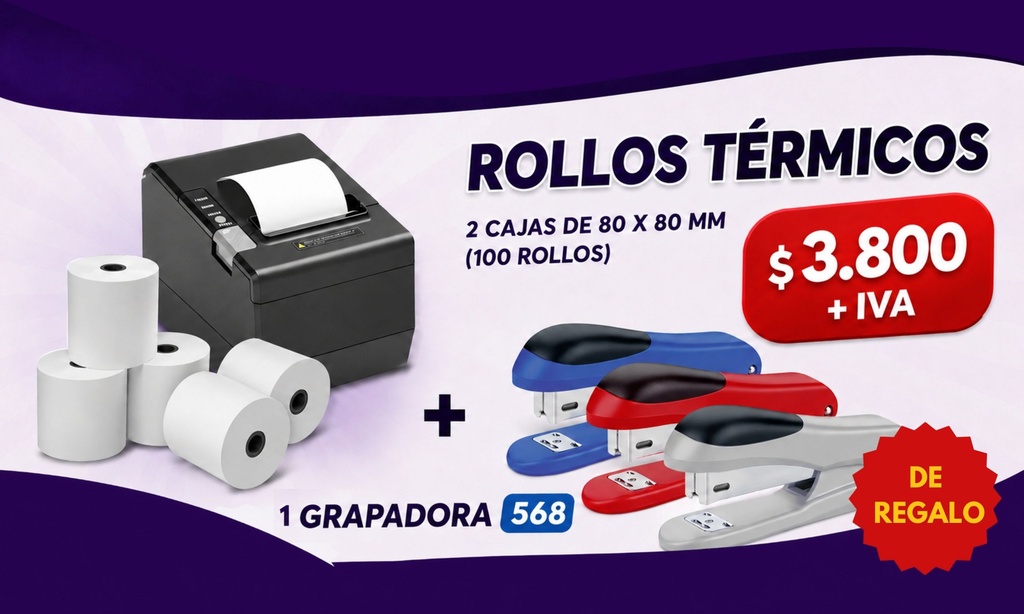 PROMO WEB 2 - 100 rollos 80x80 + Grapadora 568 DE REGALO!