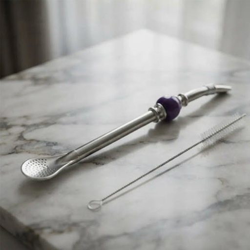 [DT5058V] Bombilla acero con aplique Violeta
